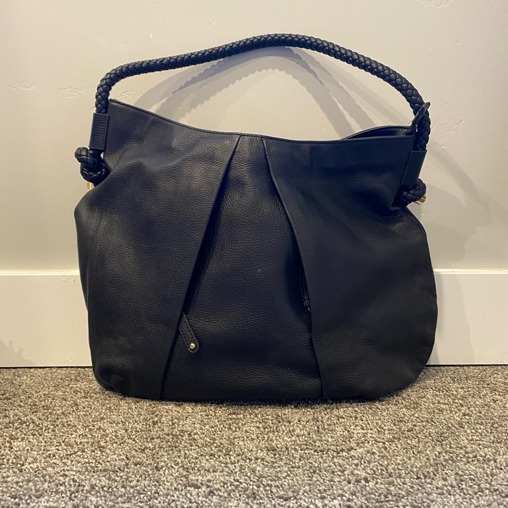 Clarks Black Leather Shoulder Bag with Gold Hardware Braided Handle